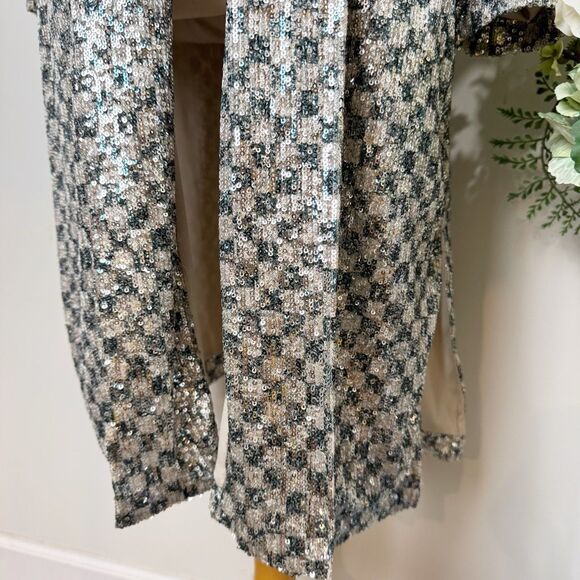 Steve Madden Shae Silver Sequin Longline Duster Jacket | Medium | Anthropologie - Picture 7 of 12